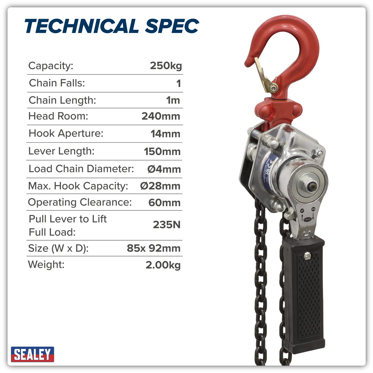 Sealey LH251 Mini Lever Hoist 250kg