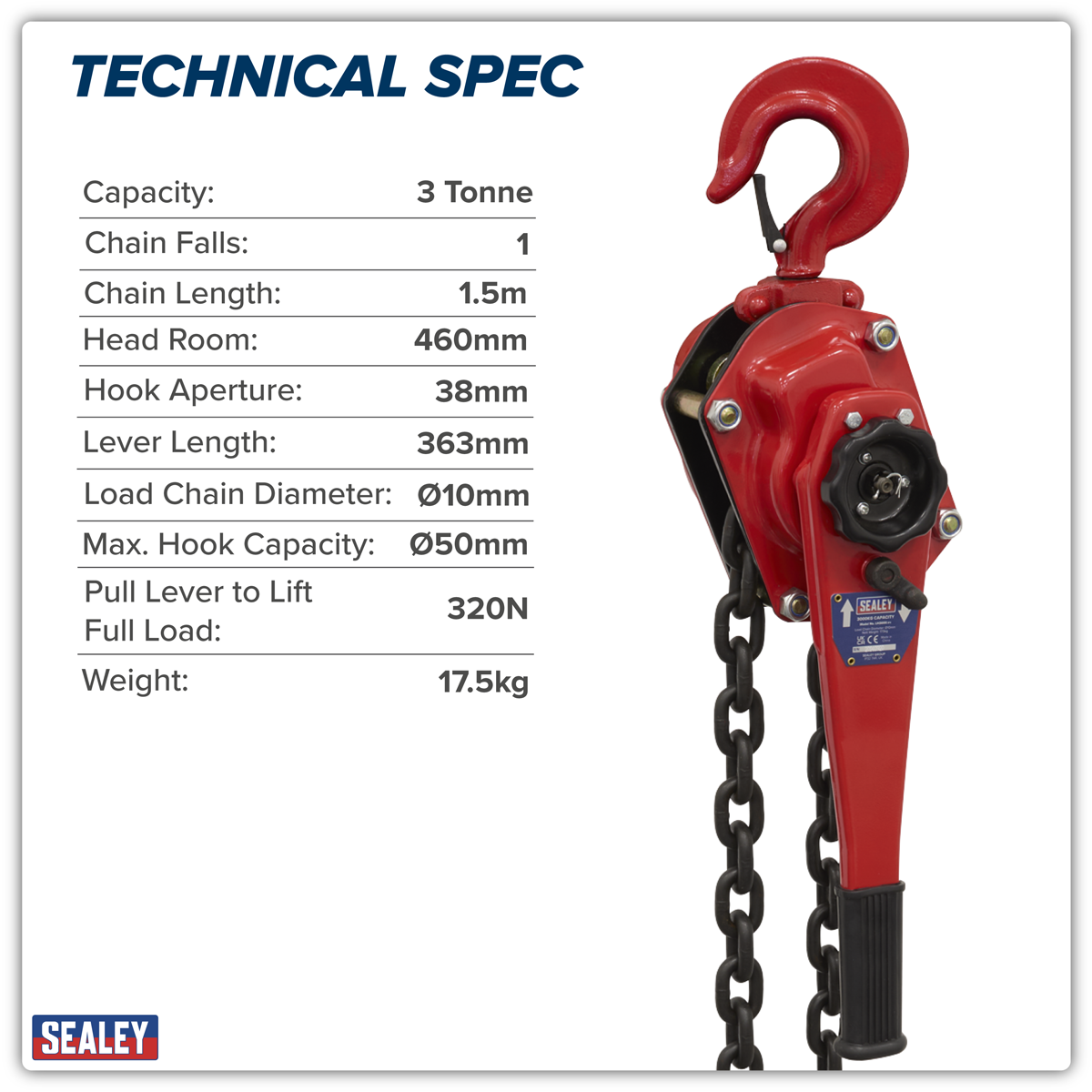Sealey LH3000 Steel Lever Hoist 3000kg