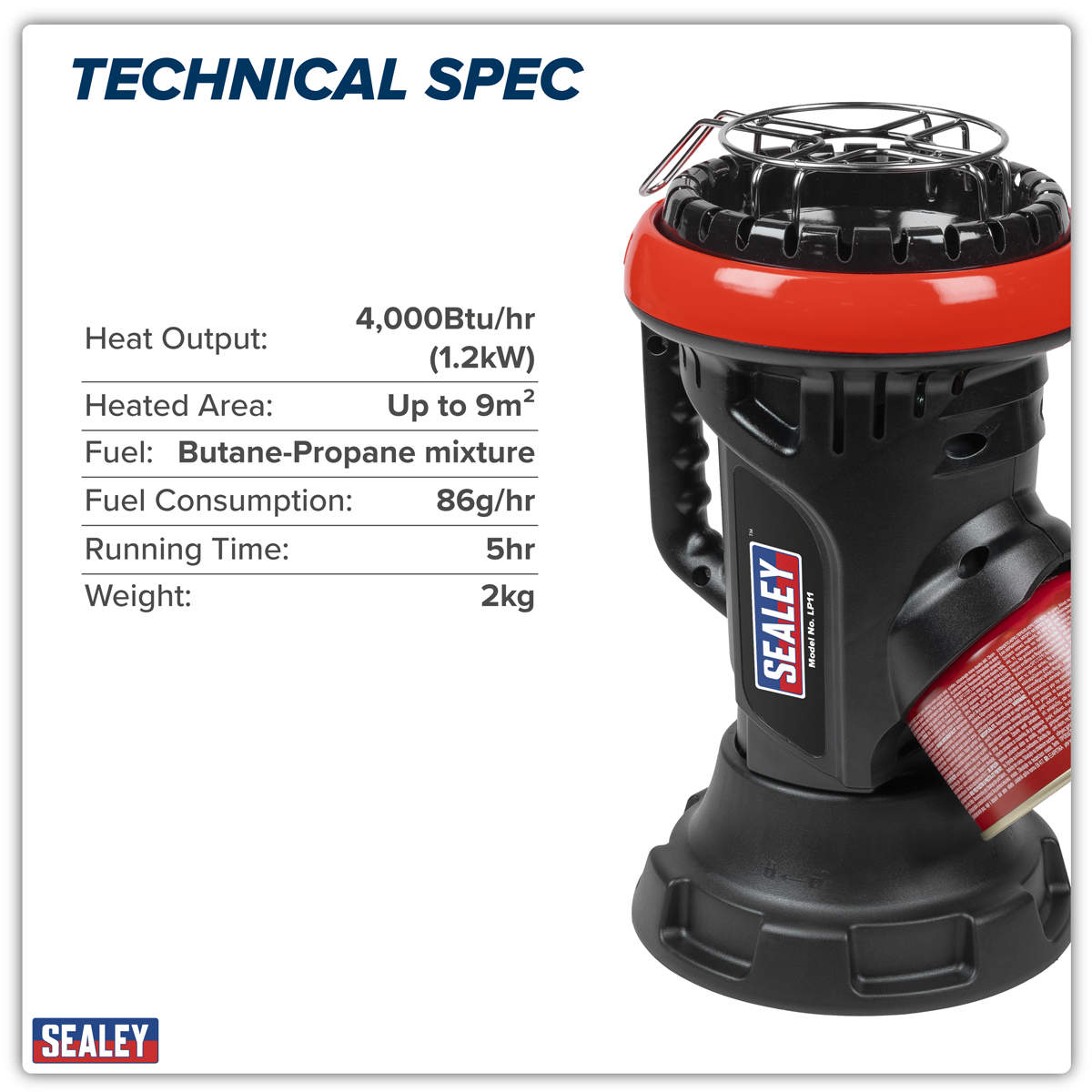 Sealey LP11 Space Warmer® Portable Propane Heater and Stove 4,000Btu/hr