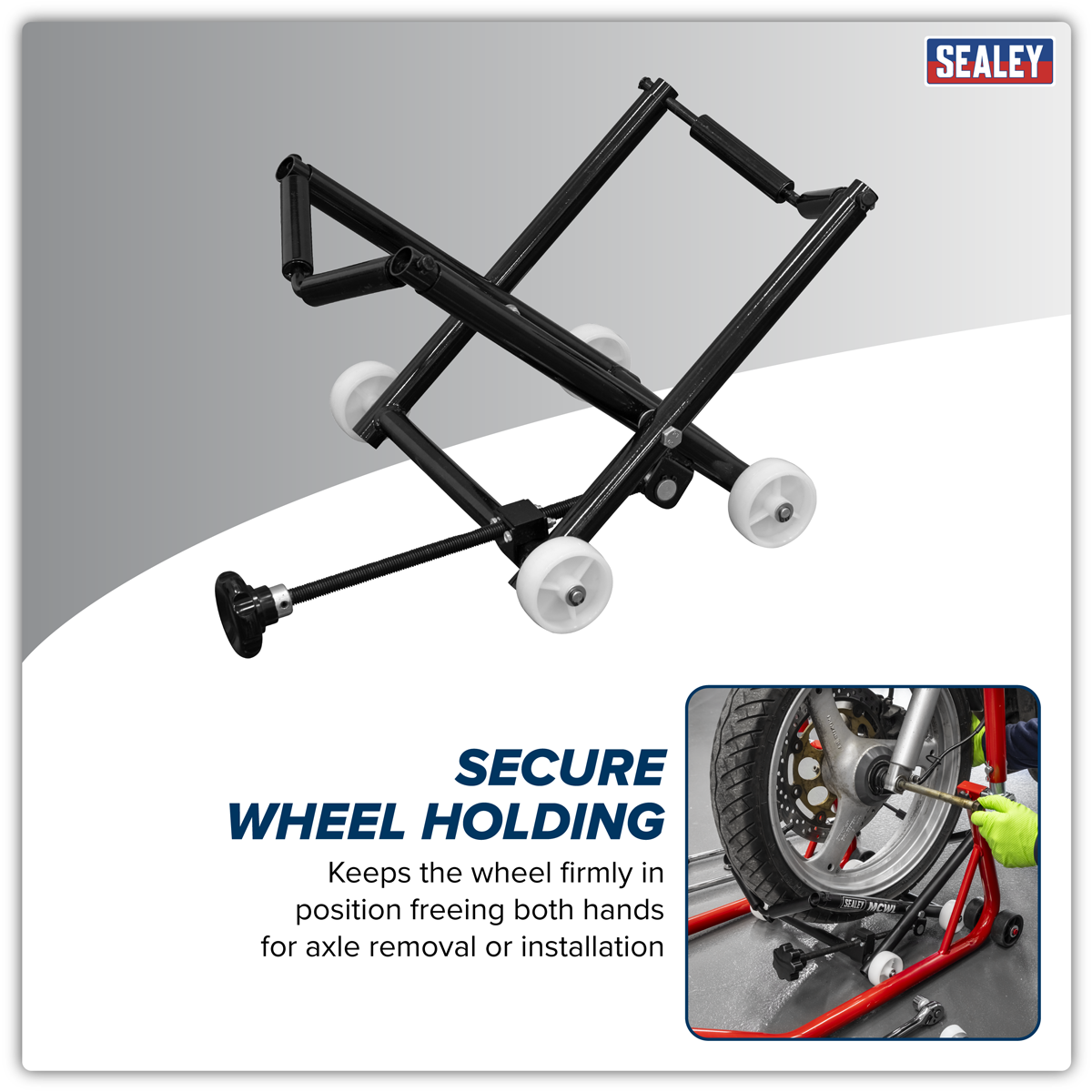 Sealey MCWL Motorcycle Wheel Adjustable Support with Rollers