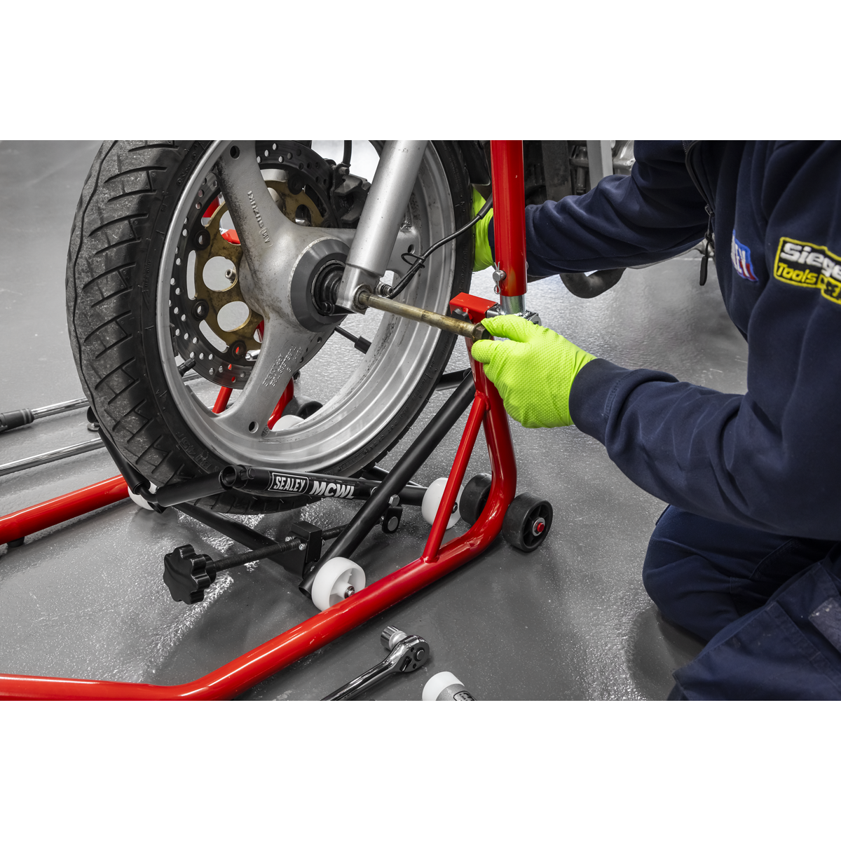 Sealey MCWL Motorcycle Wheel Adjustable Support with Rollers