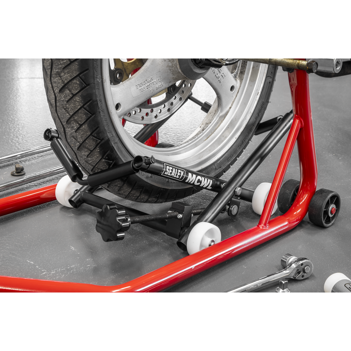 Sealey MCWL Motorcycle Wheel Adjustable Support with Rollers