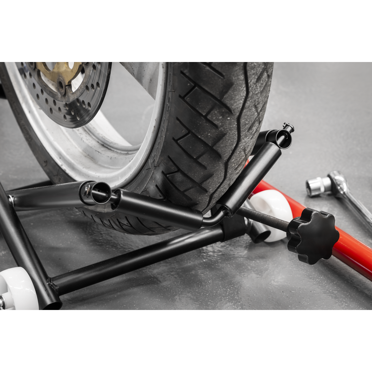 Sealey MCWL Motorcycle Wheel Adjustable Support with Rollers