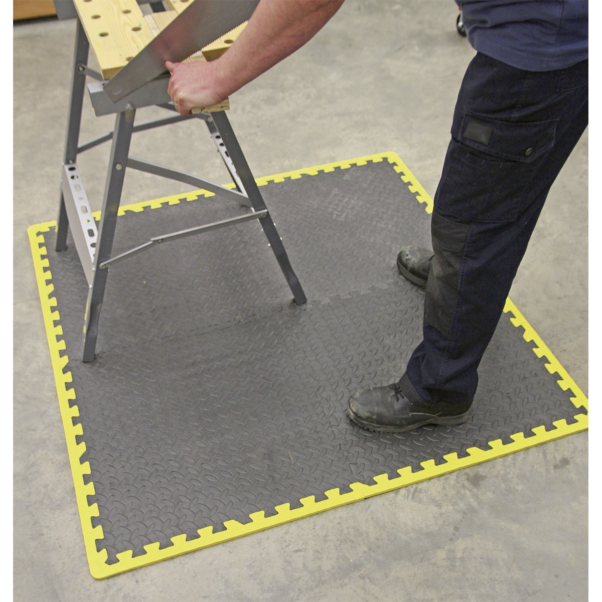 Sealey MIC1218Y3 Interlocking EVA Foam Workshop Mat Set with Hi-Vis Edges 1240 x 1825mm
