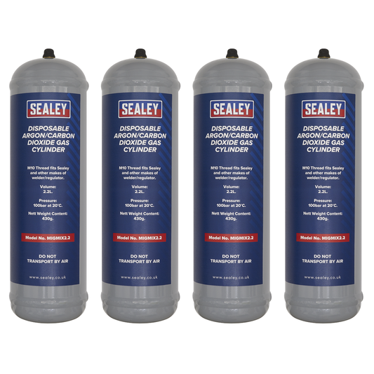 Sealey MIGMIX2.24 Disposable Argon/Carbon Dioxide Gas Cylinder 430g, 2.2L - Pack of 4