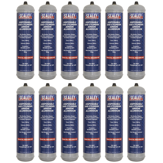 Sealey MIG/ARG/100/12 Disposable Argon Gas Cylinder 100g - Box of 12