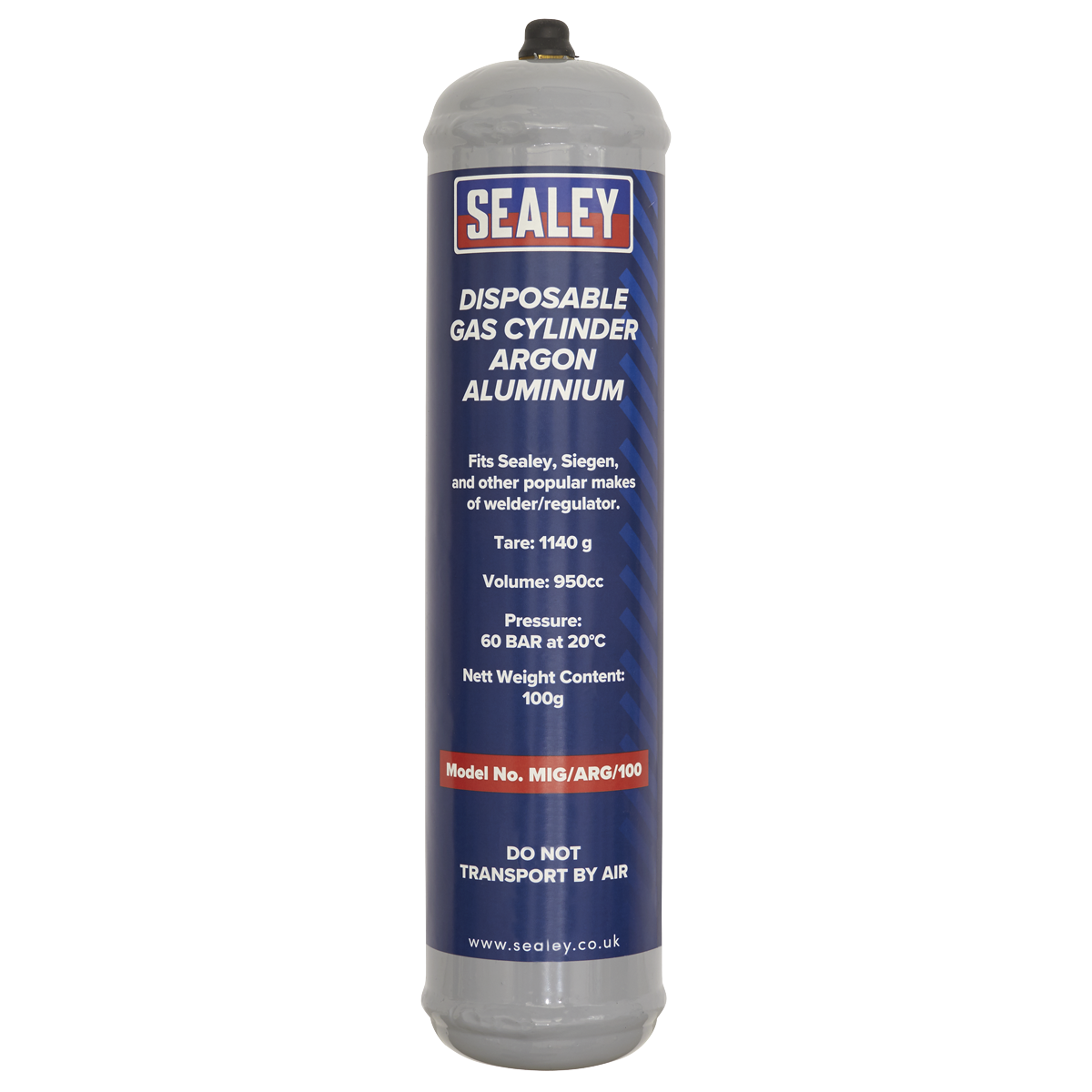 Sealey MIG/ARG/100/12 Disposable Argon Gas Cylinder 100g - Box of 12