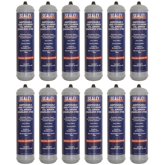 Sealey MIG/MIX/100/12 Disposable Carbon Dioxide/Argon Gas Cylinder 100g - Box of 12