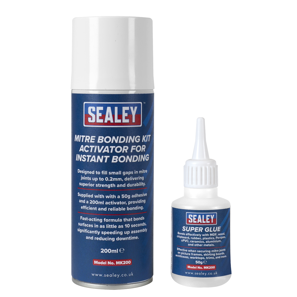 Sealey MK200 Mitre Bonding Kit with Super Glue 50g & Activator 200ml for Instant Bonding