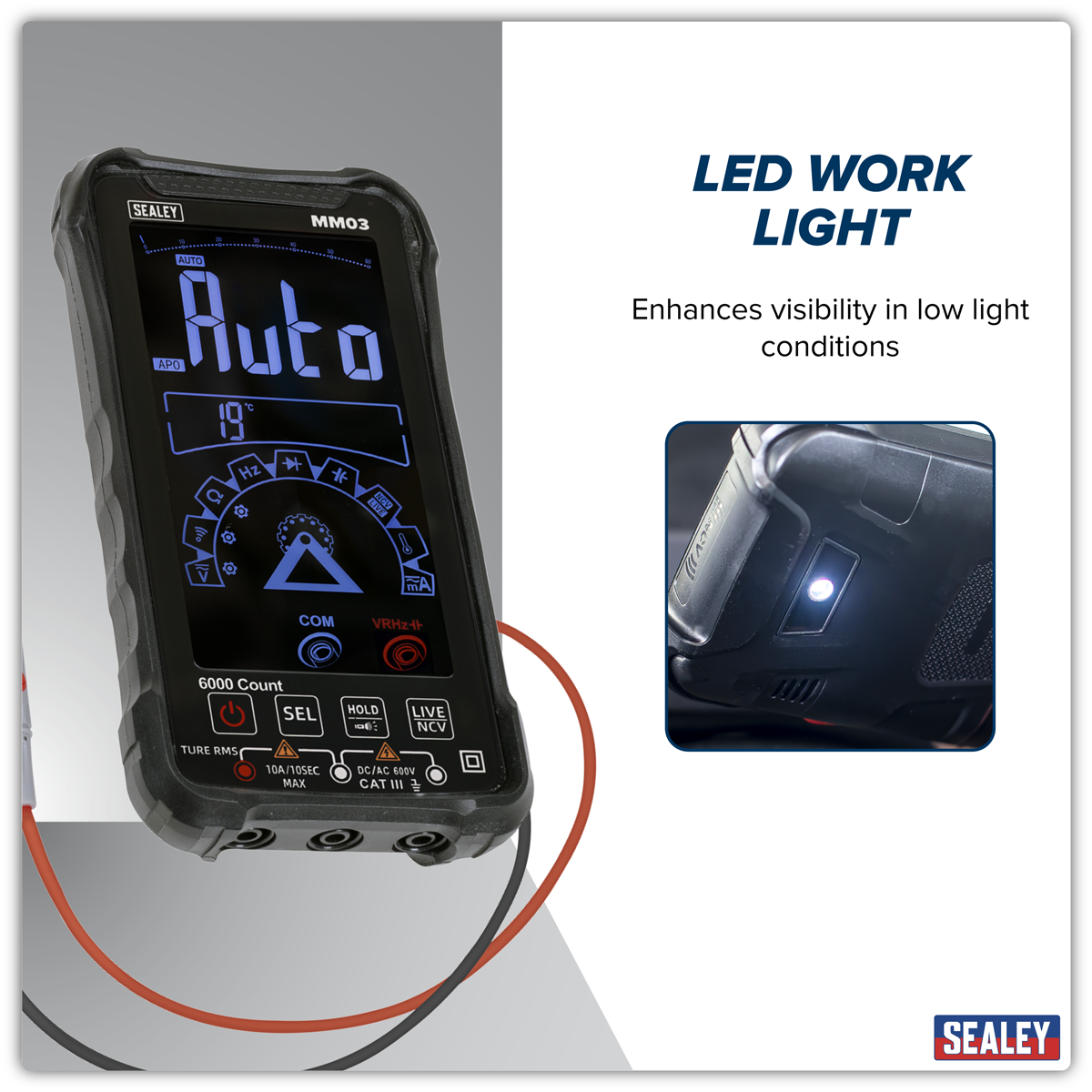 Sealey MM03 Touchscreen Rechargeable Auto-Ranging Digital Smart Multimeter 10-Function