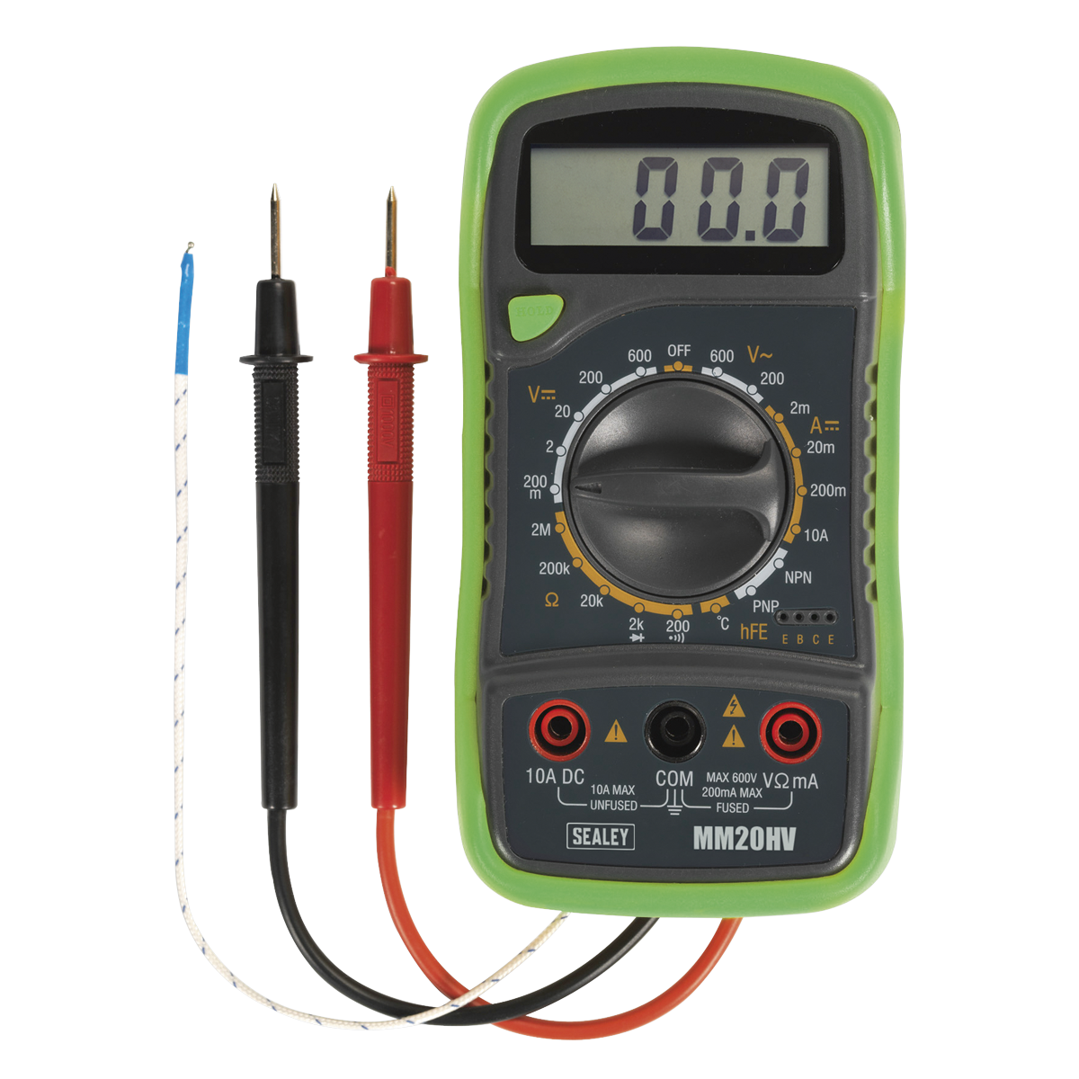 Sealey MM20HV 8-Function Digital Multimeter with Thermocouple - Hi-Vis Green
