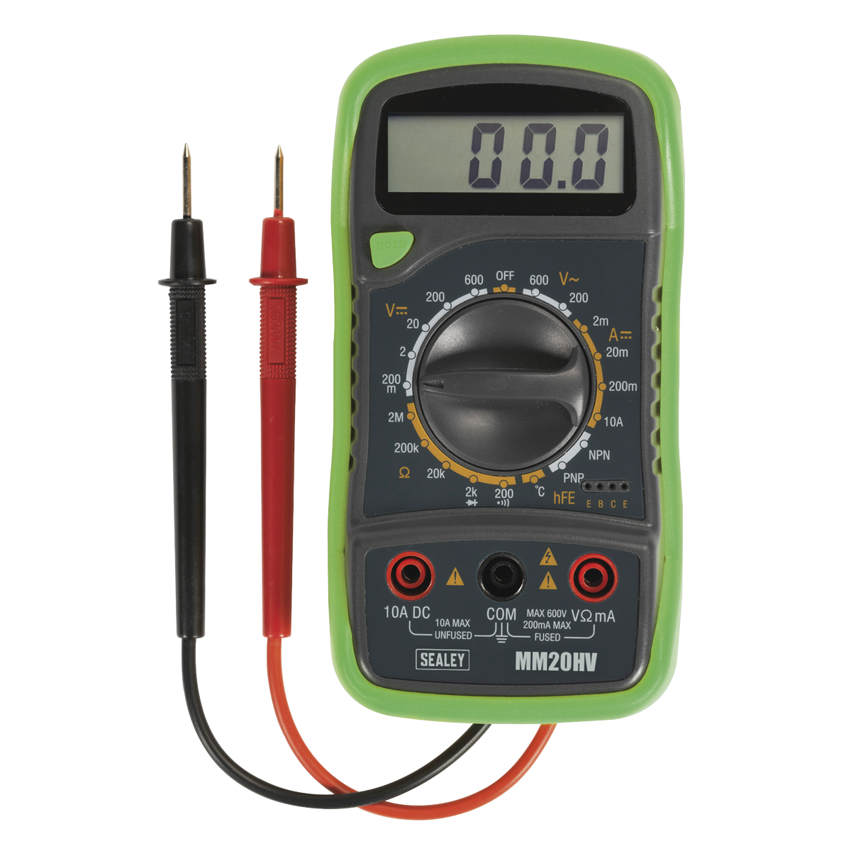 Sealey MM20HV 8-Function Digital Multimeter with Thermocouple - Hi-Vis Green
