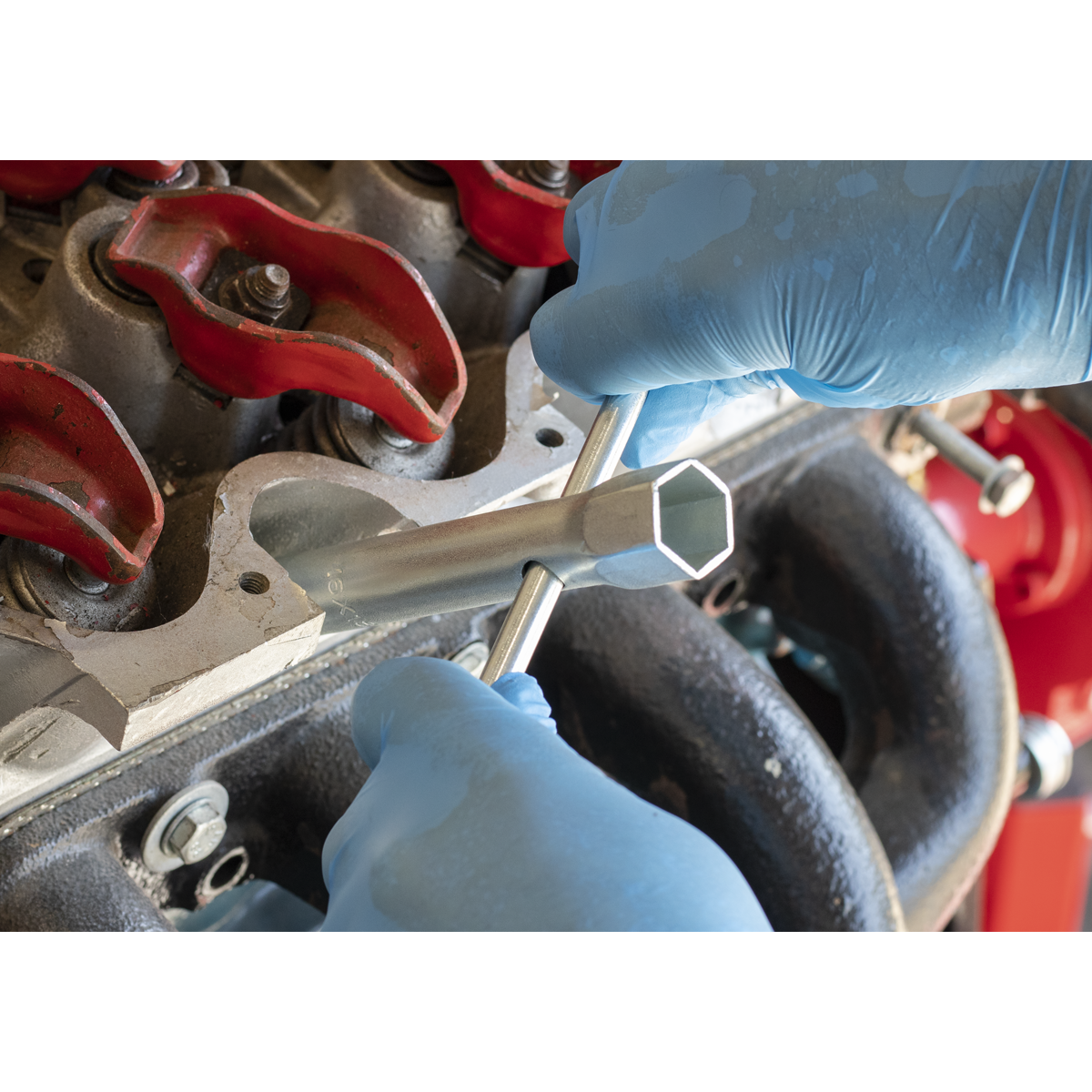 Sealey MS157 Long Reach Double End Spark Plug Box Spanner with L-Bar 16/18mm