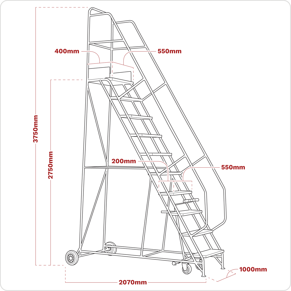 Sealey MSS11 Mobile Safety Steps 11-Tread