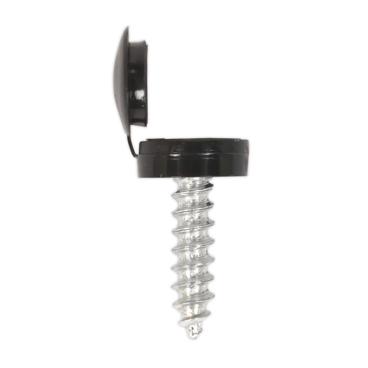Sealey NPBK50 Numberplate Screw with Flip Cap 4.2 x 19mm, Black - Pack of 50