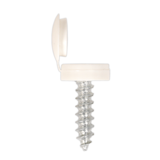 Sealey NPW50 Numberplate Screw with Flip Cap 4.2 x 19mm, White - Pack of 50