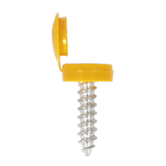Sealey NPY50 Numberplate Screw with Flip Cap 4.2 x 19mm, Yellow - Pack of 50
