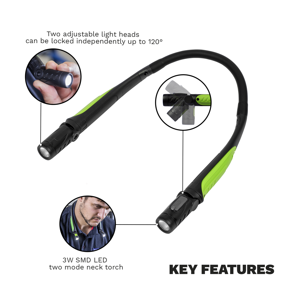 Sealey NT320LED Rechargeable Neck Torch 3W SMD LED