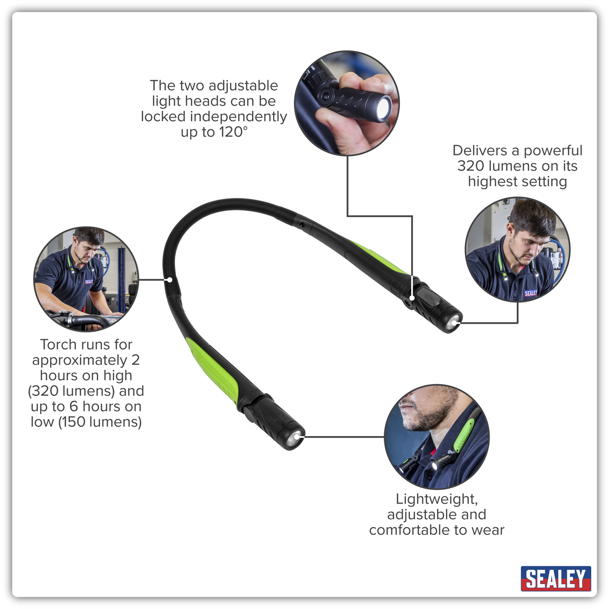 Sealey NT320LED Rechargeable Neck Torch 3W SMD LED