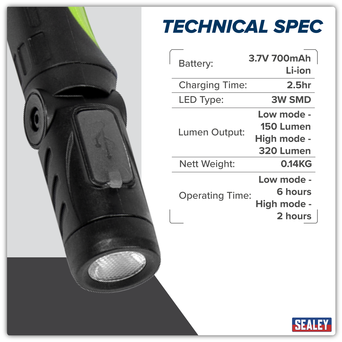 Sealey NT320LED Rechargeable Neck Torch 3W SMD LED