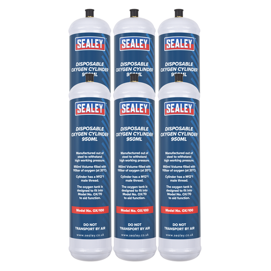 Sealey OX/1006 Disposable Oxygen Cylinder 950ml - Pack of 6