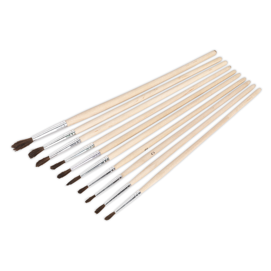 Sealey PB2 Touch-Up Paint Brush Assortment with Wooden Handle 10pc