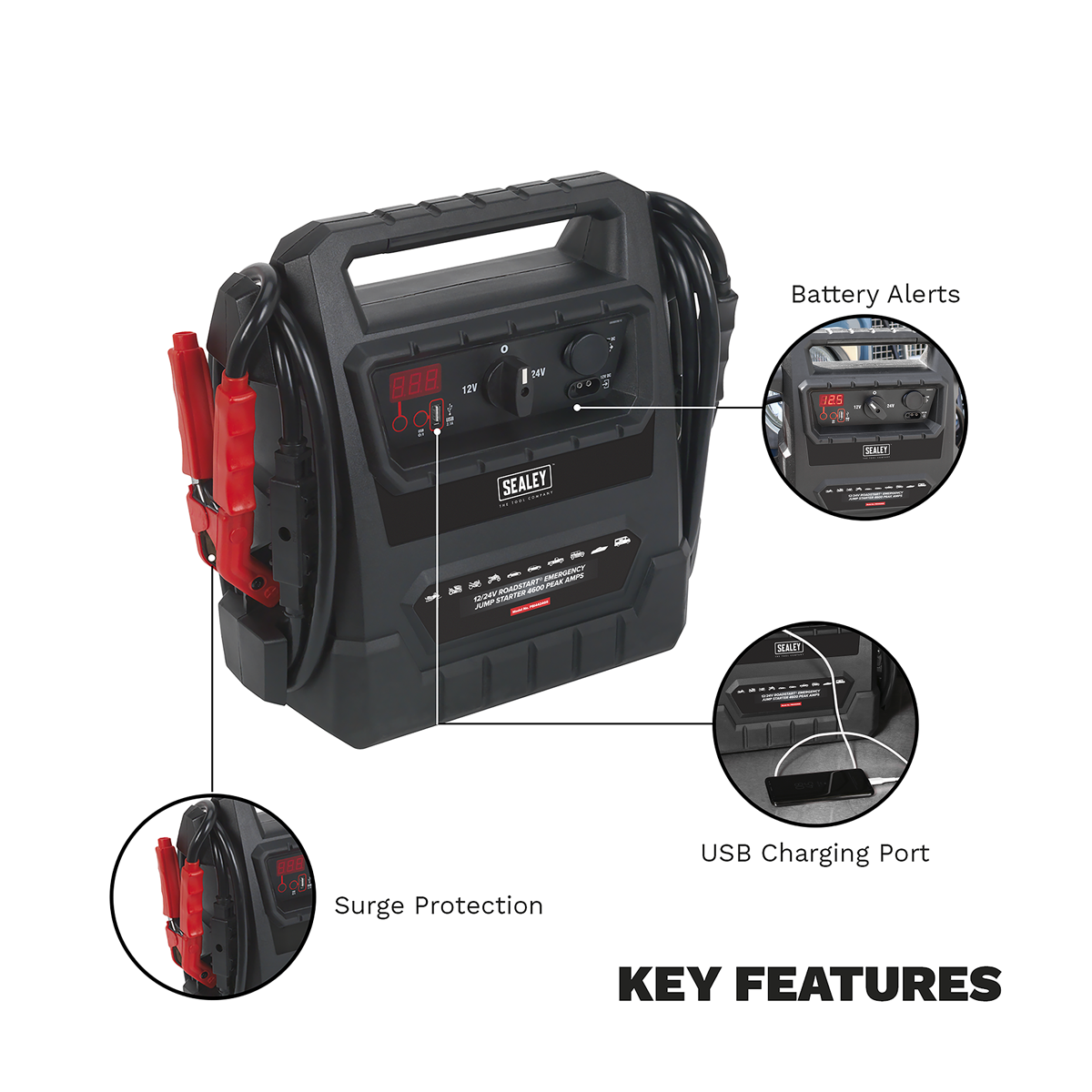 Sealey PBI4424GS 12/24V RoadStart® Emergency Jump Starter 4600 Peak Amps