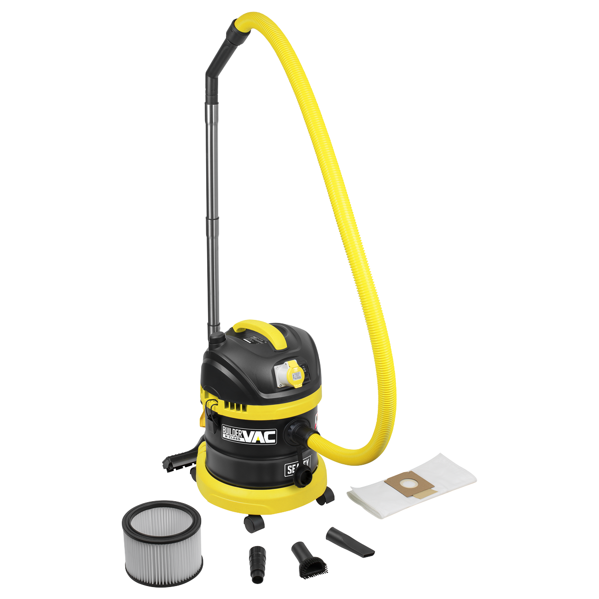 Sealey PC150BV110V BuilderVac® Wet & Dry Vacuum Cleaner 15L Stainless Steel Drum M Class Filtration 110V