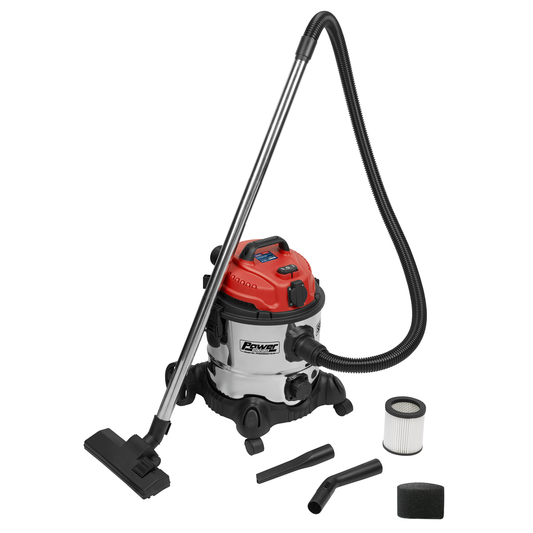 Sealey PC200SDAUTO 20L Industrial Vacuum Cleaner Wet & Dry with Stainless Steel Drum & Auto Start 1400W/230V