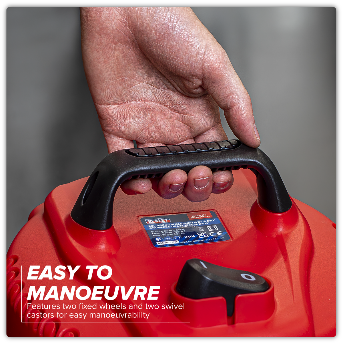 Sealey PC200SD 20L Vacuum Cleaner Wet & Dry Stainless Drum 1250W/230V