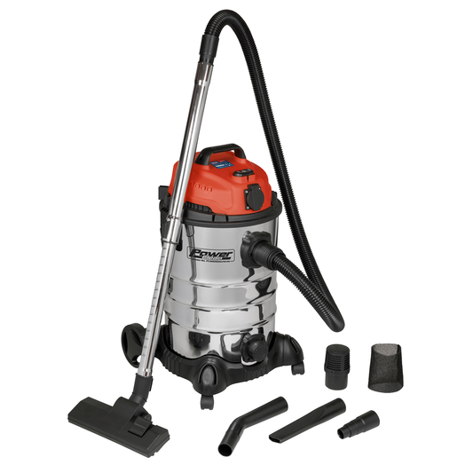 Sealey PC300SDAUTO 30L Industrial Vacuum Cleaner Wet & Dry with Stainless Steel Drum & Auto-Start 1400W/230V