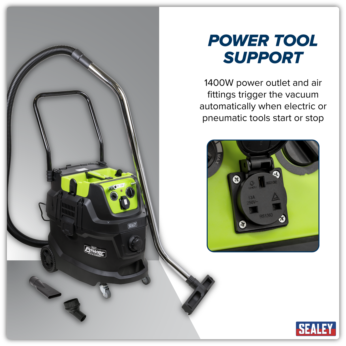 Sealey PC400MA M Class Dust-Free Industrial Wet & Dry Vacuum Cleaner 40L with Autostart for Air/Electric Power Tools 1600W/230V