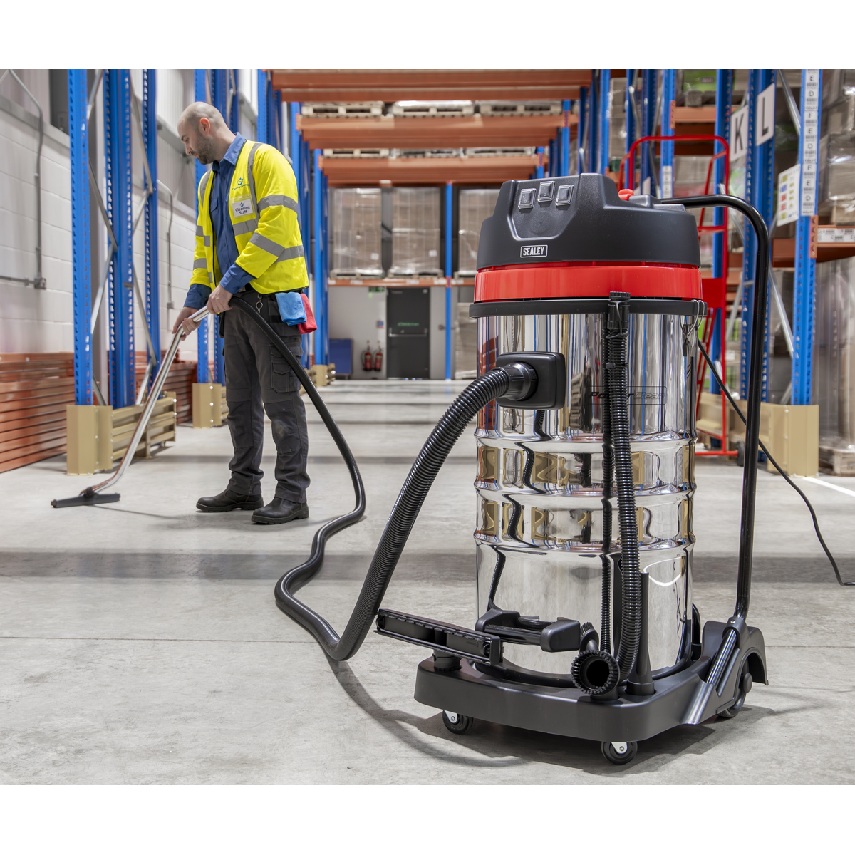 Sealey PC4100 100L Vacuum Cleaner Wet & Dry with Stainless Steel Drum 3000W/230V