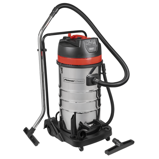 Sealey PC4100 100L Vacuum Cleaner Wet & Dry with Stainless Steel Drum 3000W/230V