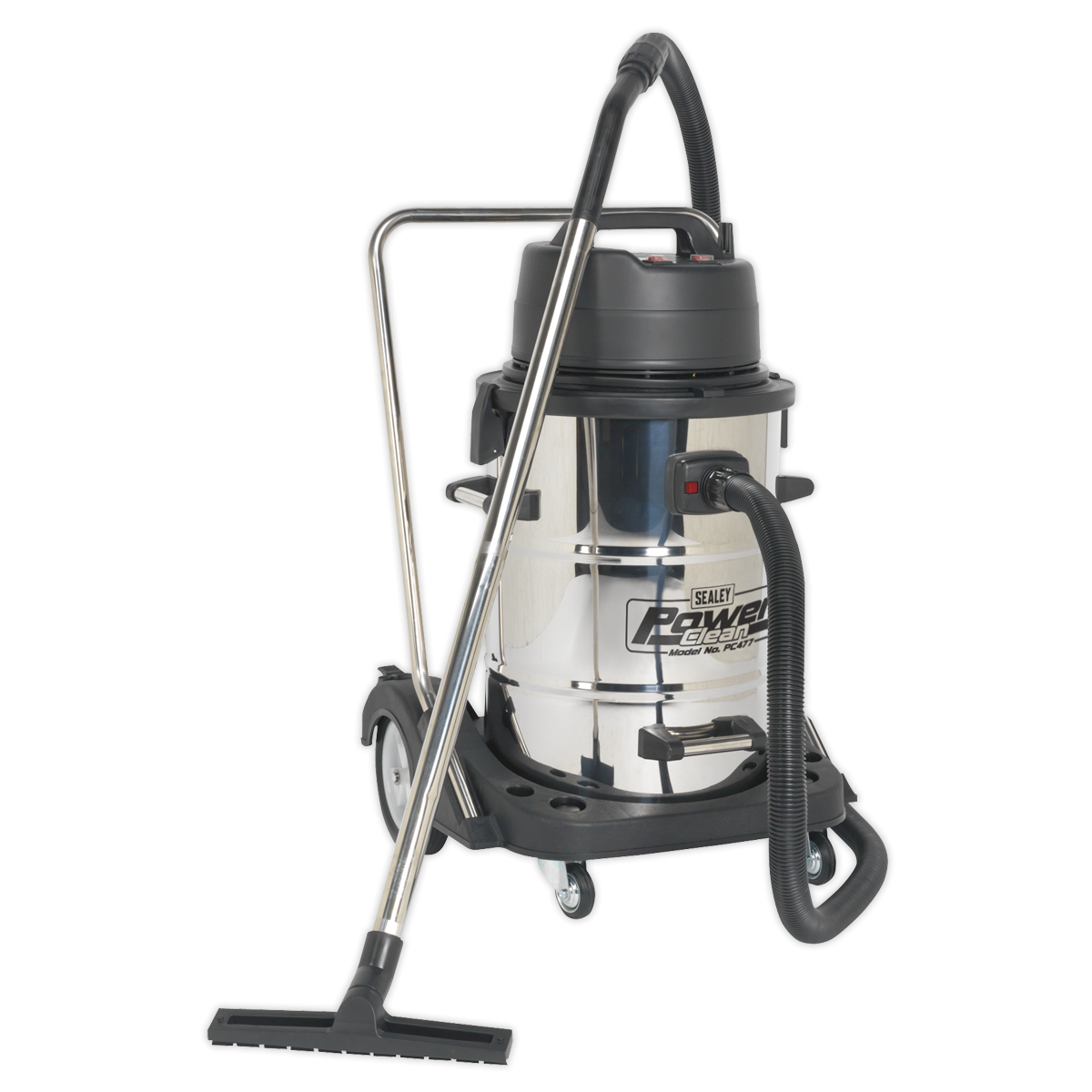Sealey PC477 Industrial Vacuum Cleaner Wet & Dry Stainless Steel Drum with Swivel Emptying 77L 2400W