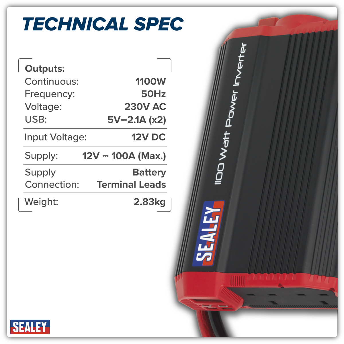 Sealey PI1100 Modified Sine Wave Power Inverter 1100W 12V
