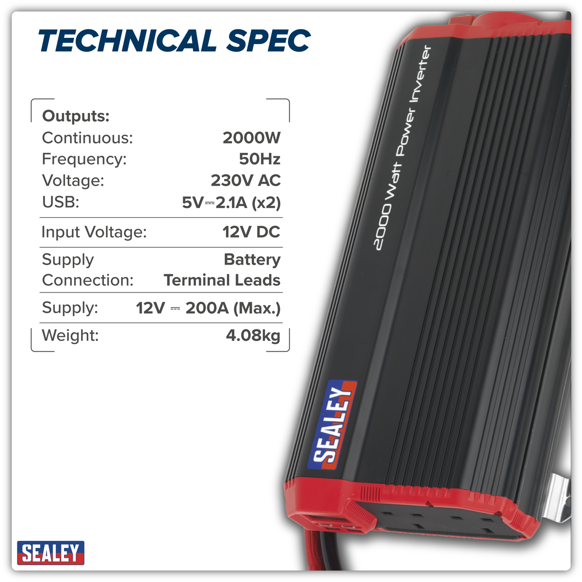 Sealey PI2000 Modified Sine Wave Power Inverter 2000W 12V