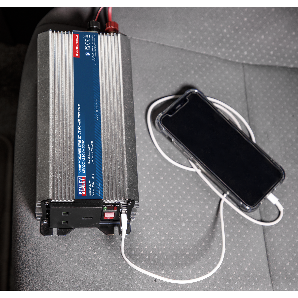 Sealey PI500 Modified Sine Wave Power Inverter 500W 12V DC - 230V ~ 50Hz