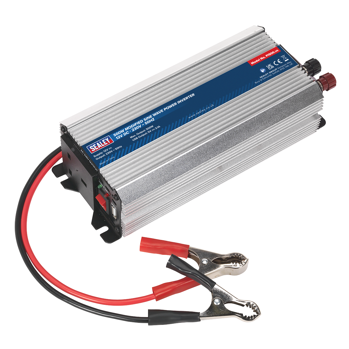 Sealey PI500 Modified Sine Wave Power Inverter 500W 12V DC - 230V ~ 50Hz