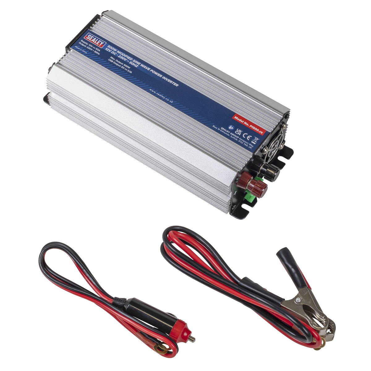 Sealey PI500 Modified Sine Wave Power Inverter 500W 12V DC - 230V ~ 50Hz