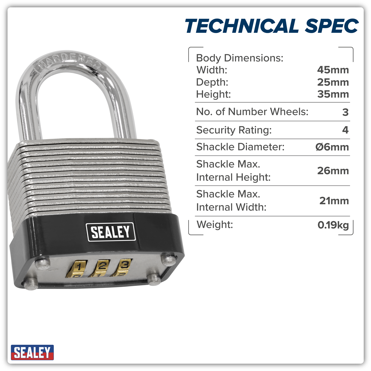 Sealey PL301C Steel Body Combination Padlock 40mm
