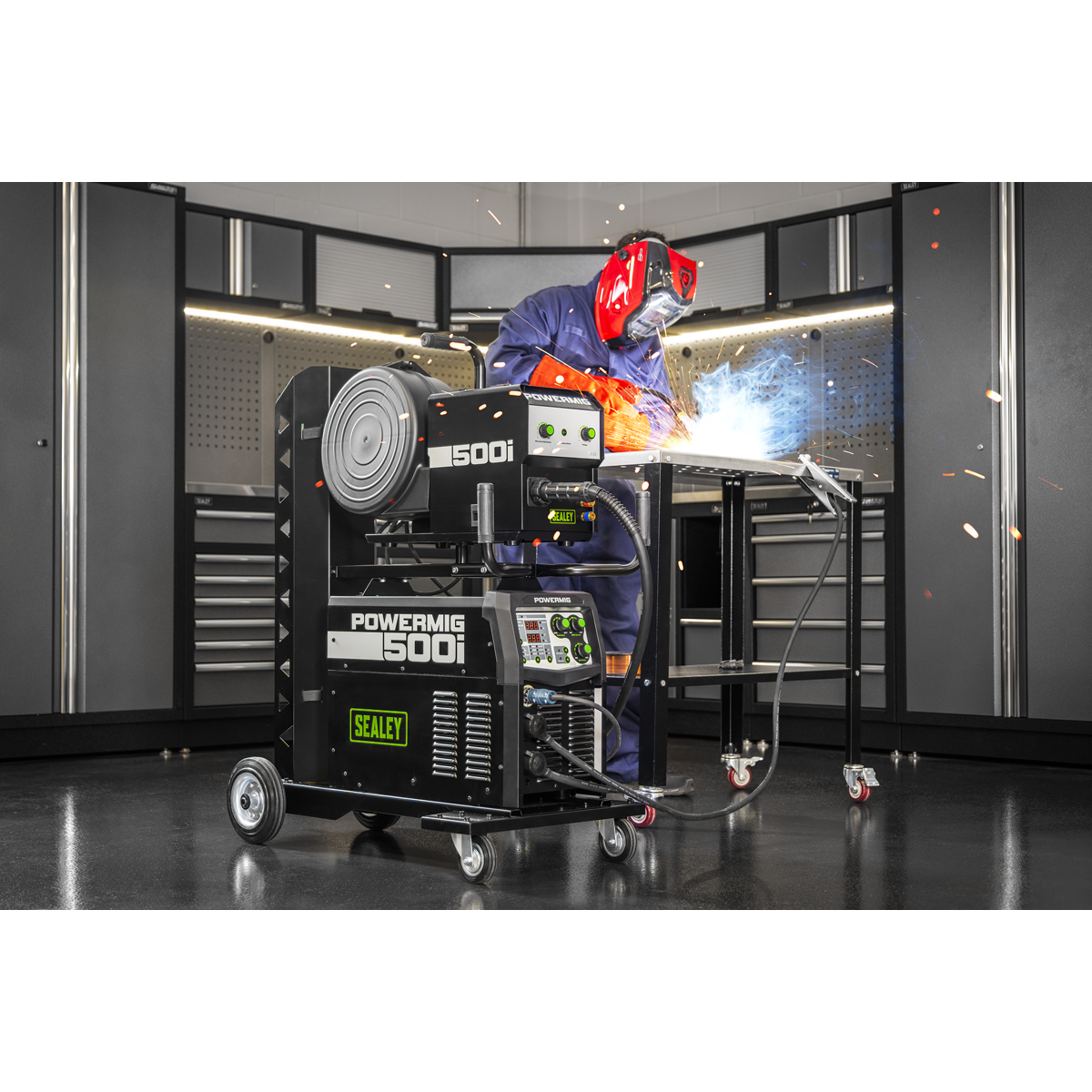 Sealey POWERMIG500i 500A Professional Gas/Gasless MIG/TIG/MMA Inverter Welder With Portable Wire Feeder 400V/3ph