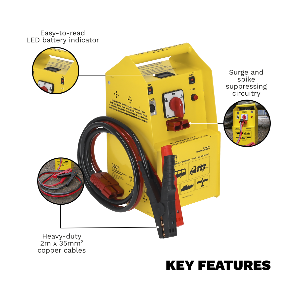 Sealey POWERSTART500 12/24V Emergency Jump Starter 500hp Start