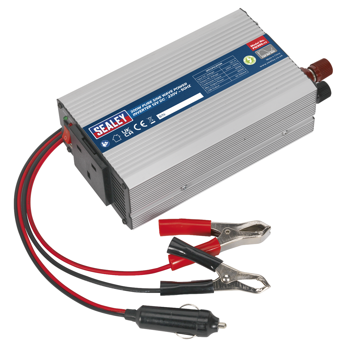 Sealey PSI300 Pure Sine Wave Power Inverter 300W 12V