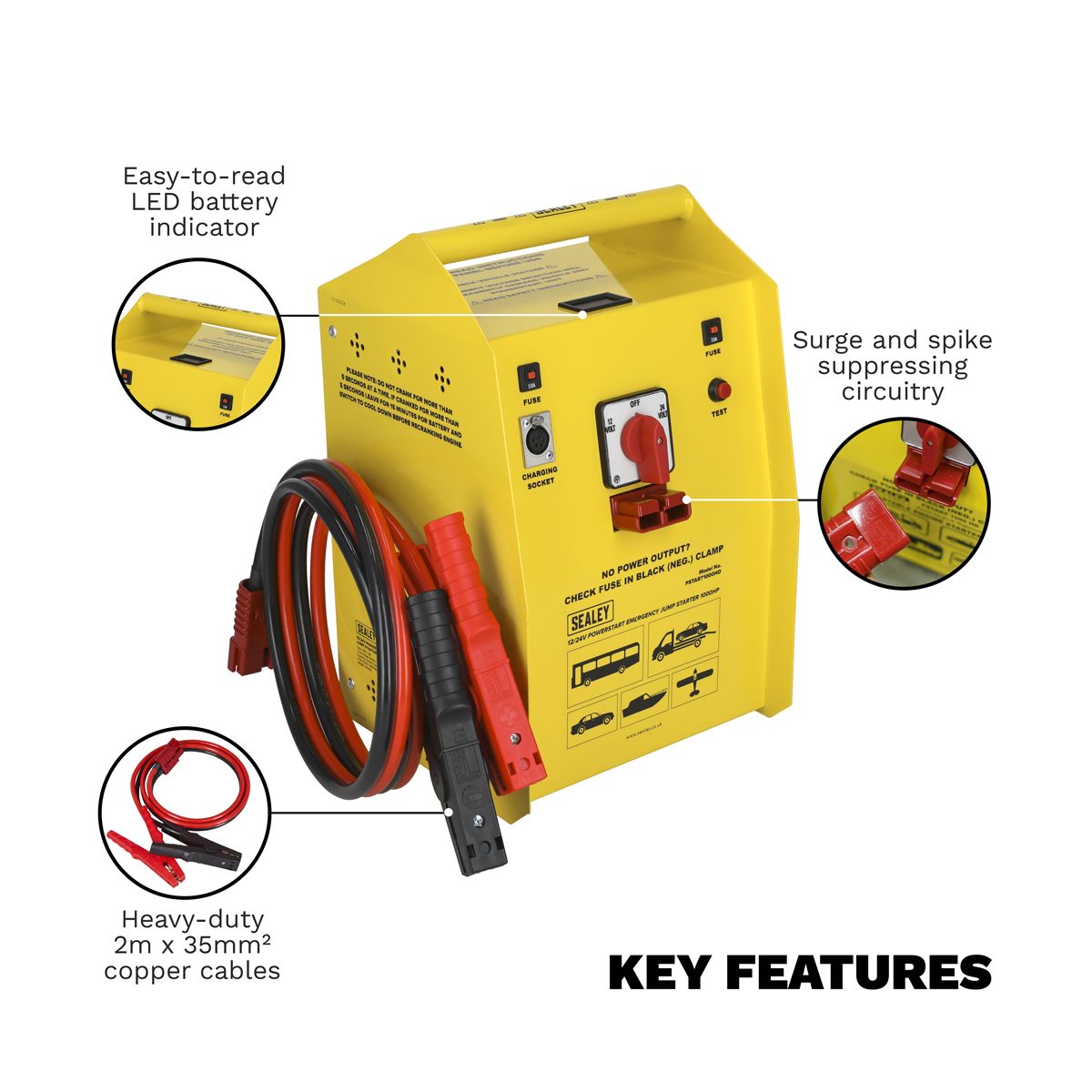 Sealey PSTART1000HD 12/24V Emergency Heavy-Duty Jump Starter 1000hp Start
