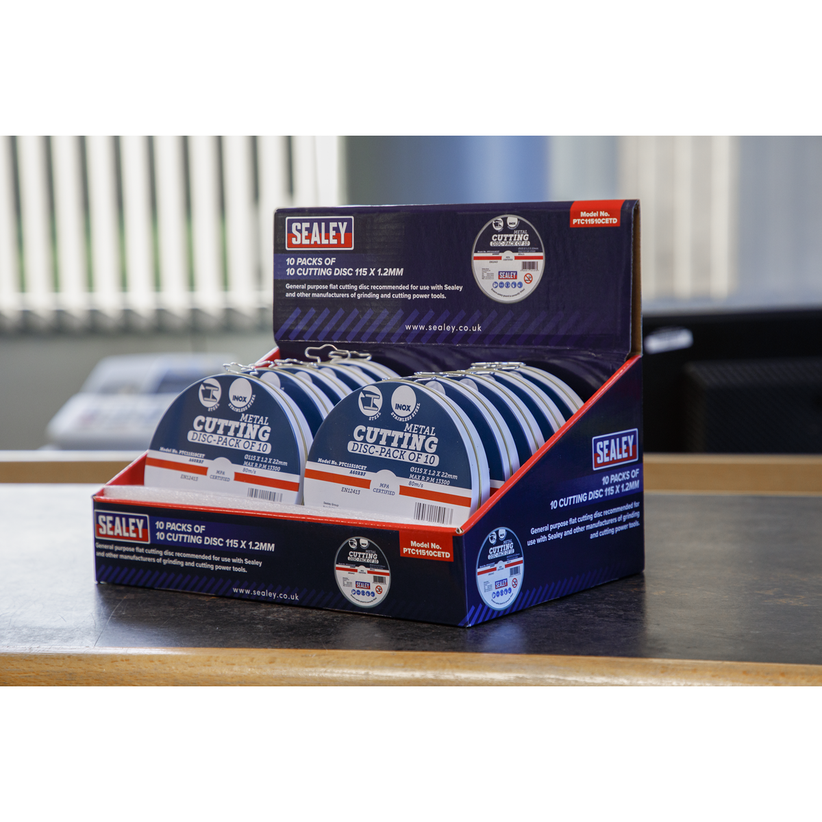 Sealey PTC11510CETD 115 x 1.2mm Cutting Discs, Packs of 10 - Display Box 10