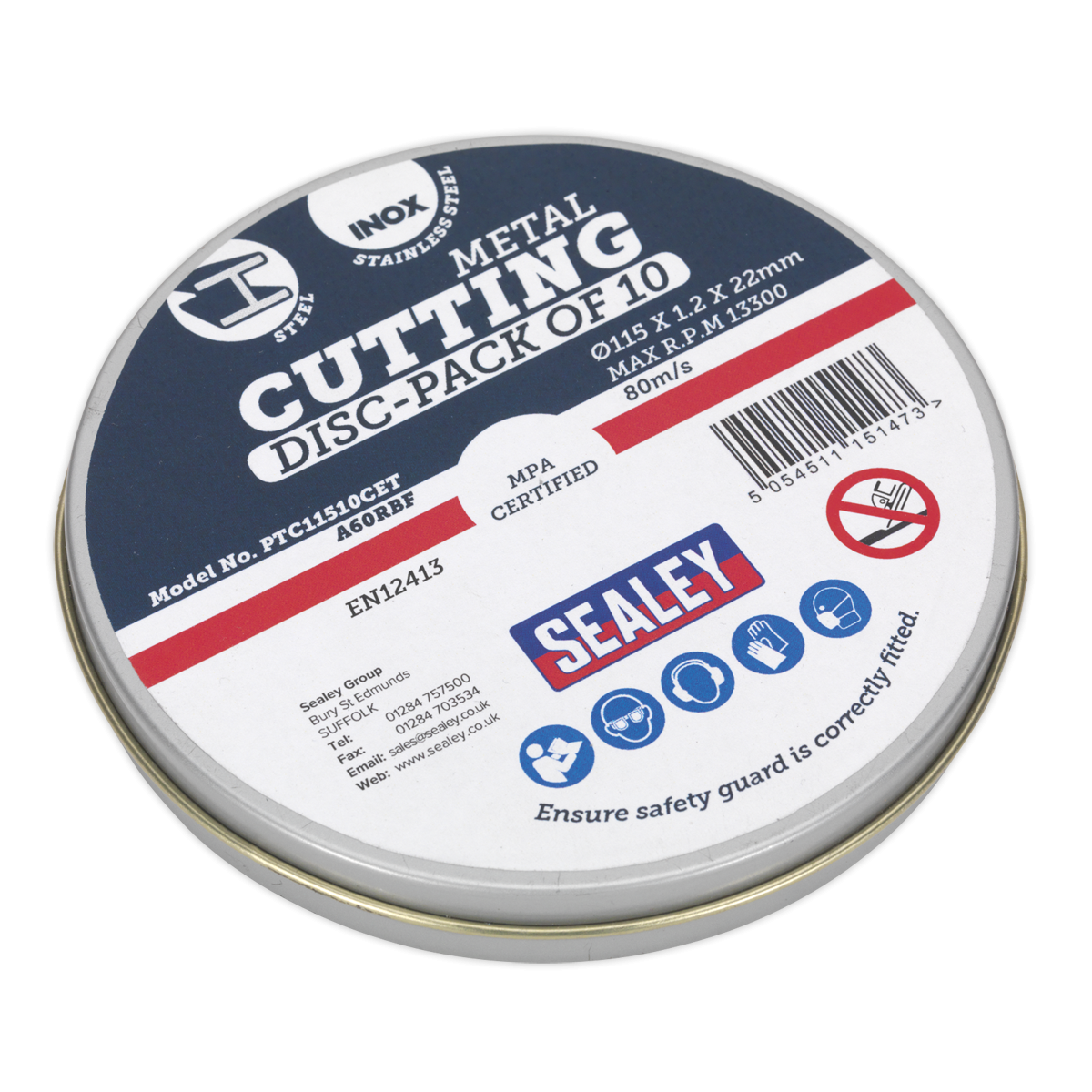 Sealey PTC11510CETD 115 x 1.2mm Cutting Discs, Packs of 10 - Display Box 10