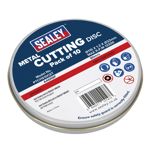Sealey PTC11510CET 115 x 1.2mm Cutting Disc 22mm Bore - Pack of 10