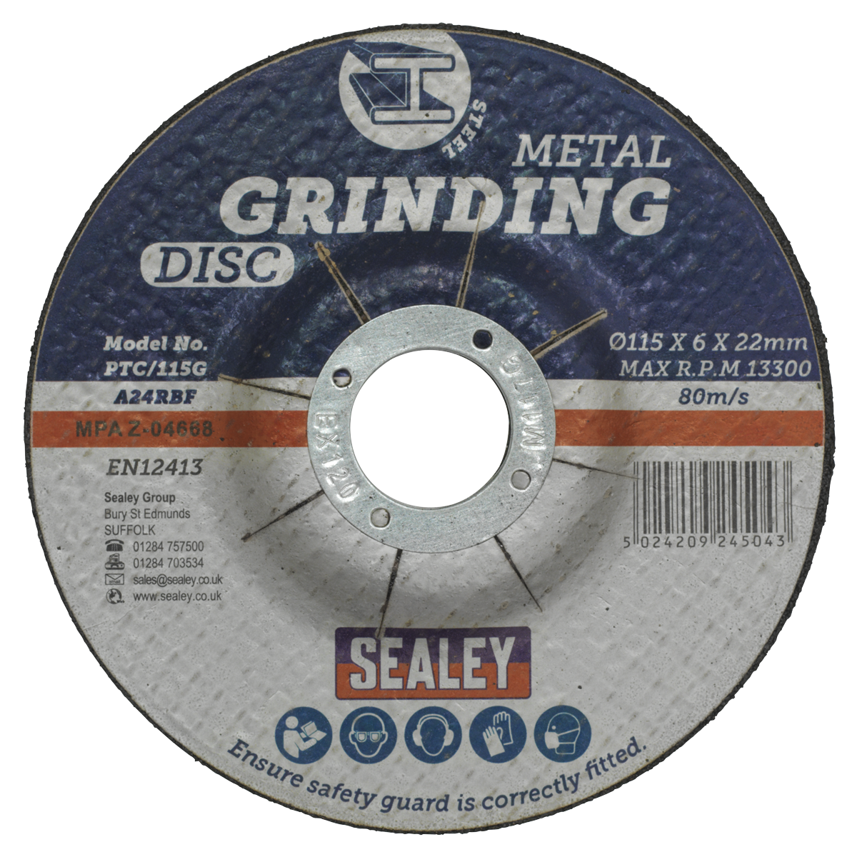 Sealey PTC115G12 115 x 6mm Grinding Disc 22mm Bore - Pack of 12