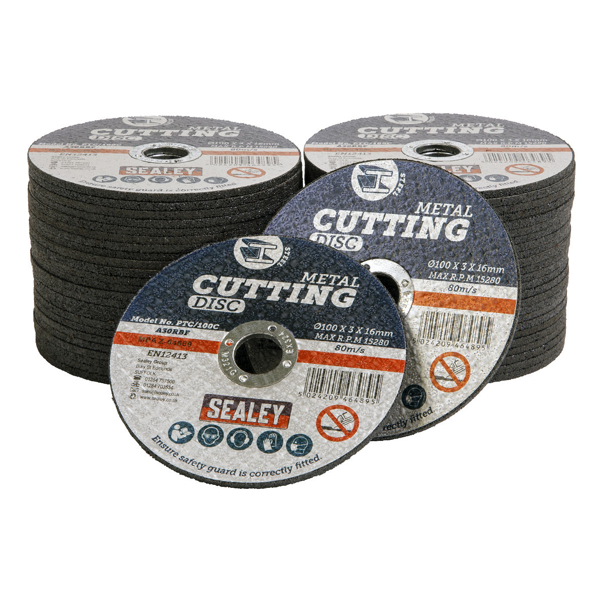 Sealey PTC/100C50 100 x 3mm Cutting Disc 16mm Bore - Pack of 50